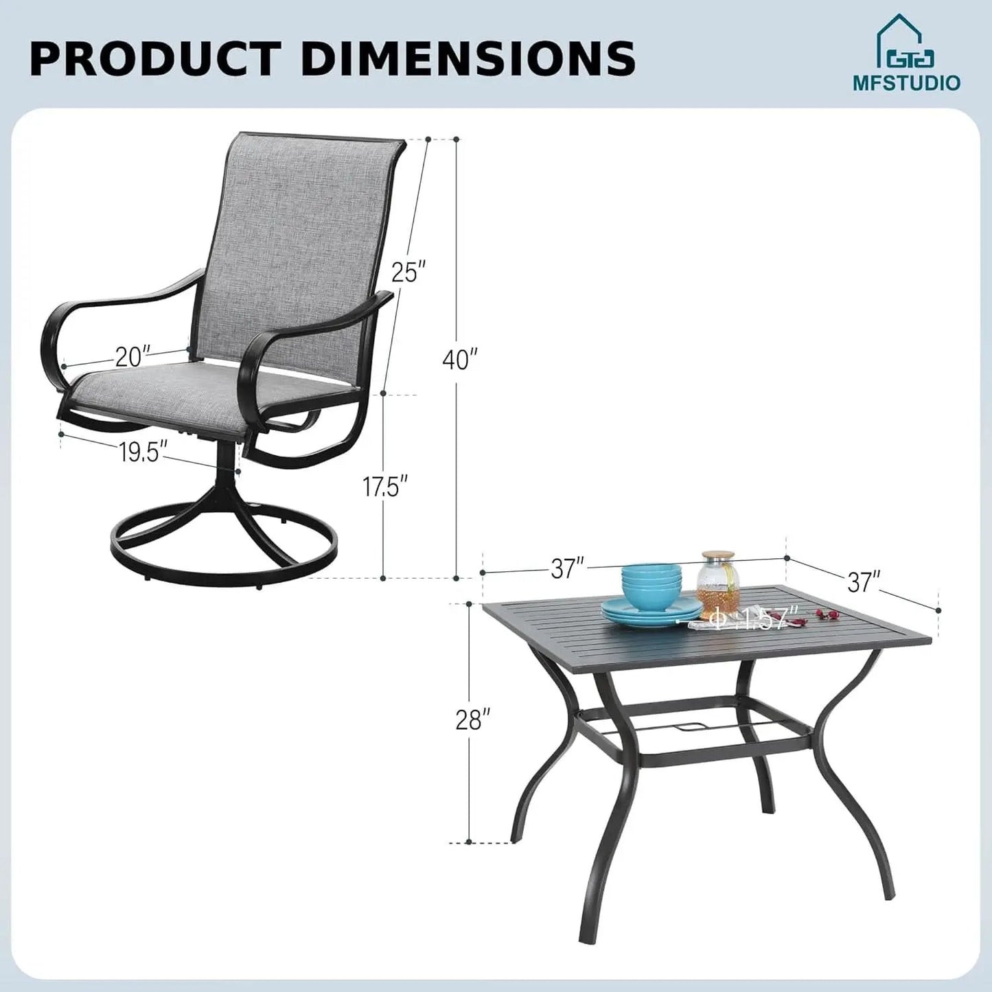 Patio Dining Set For 4 All Weather Furniture With Grey Sling Swivel Chairs from PriceLows™