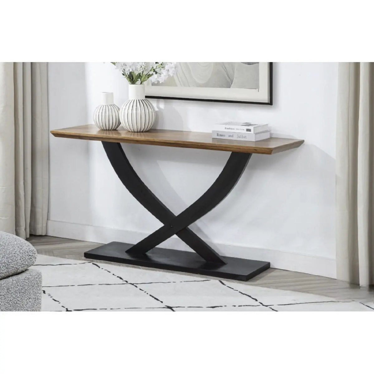 Entryway Console Table | Acacia Wood | Cross Legs | Natural Espresso