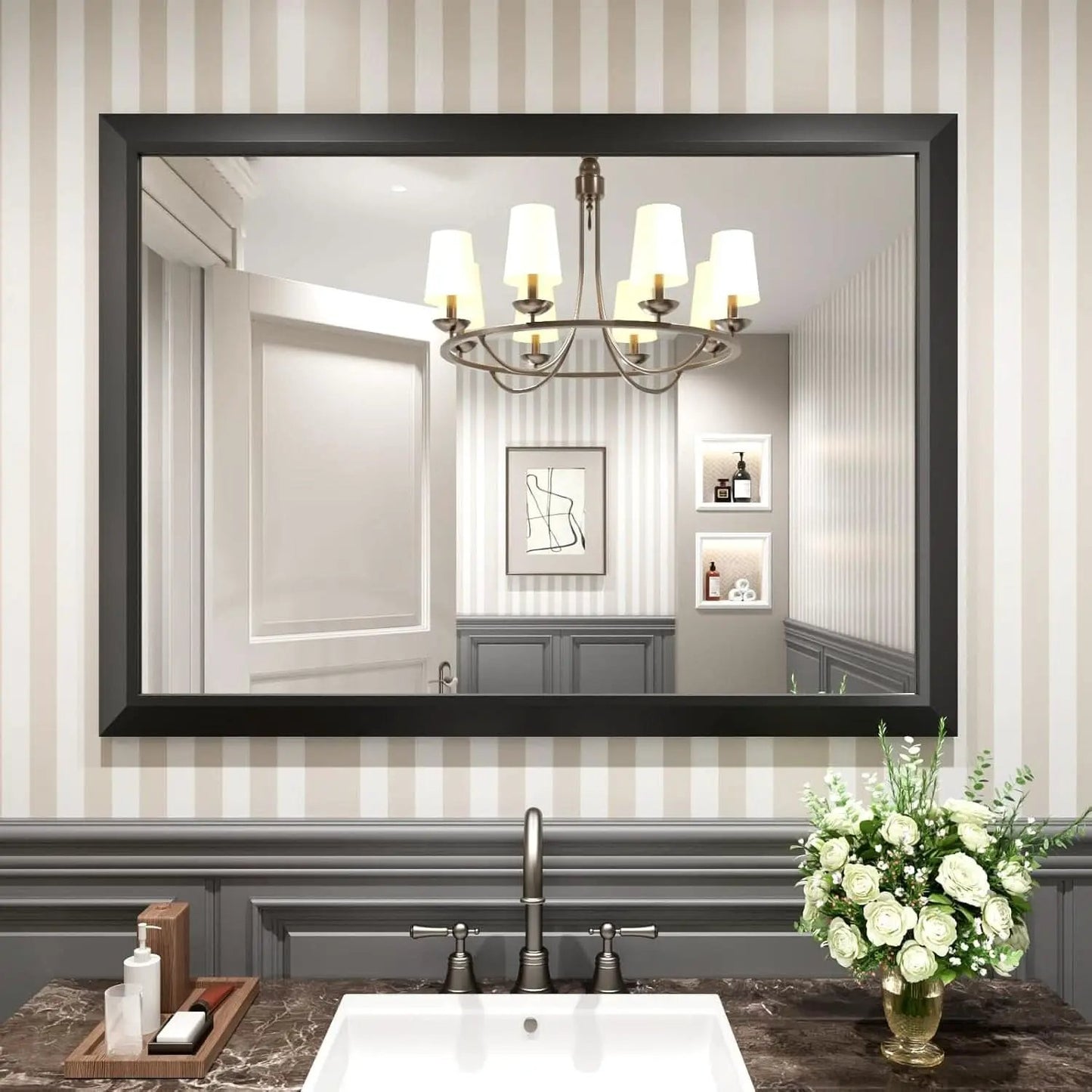 Black Bathroom Mirror 48 By 35 Inch Metal Framed Wall Mirror from PriceLows™