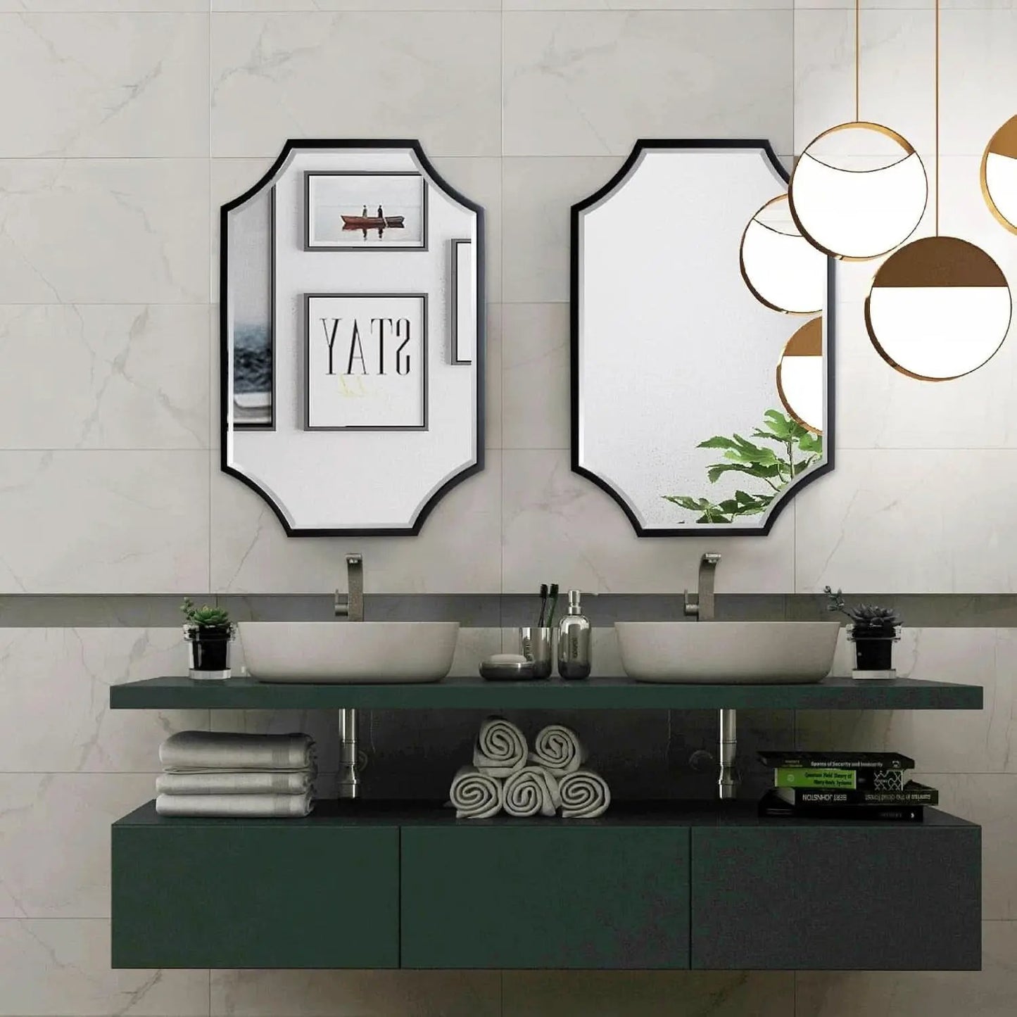 30x40 Black Bathroom Mirror With Gold Scalloped Frame from PriceLows™