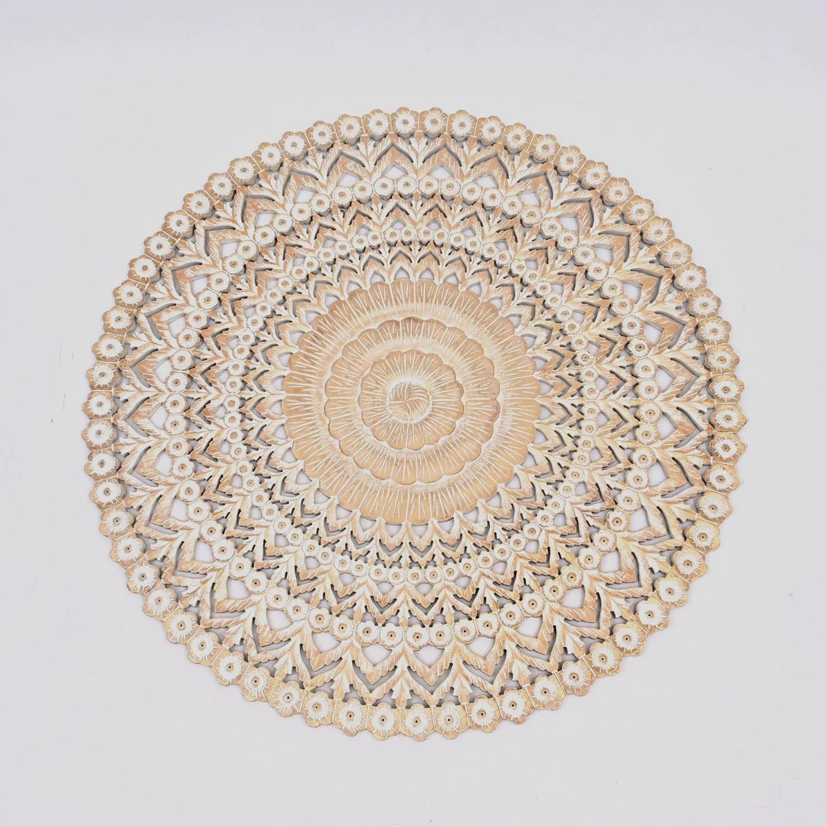 Floral Hand Carved Mandala Round Wall Decor Brown / Antique | 48 x 0.66 x 48 in | Home Furniture | White