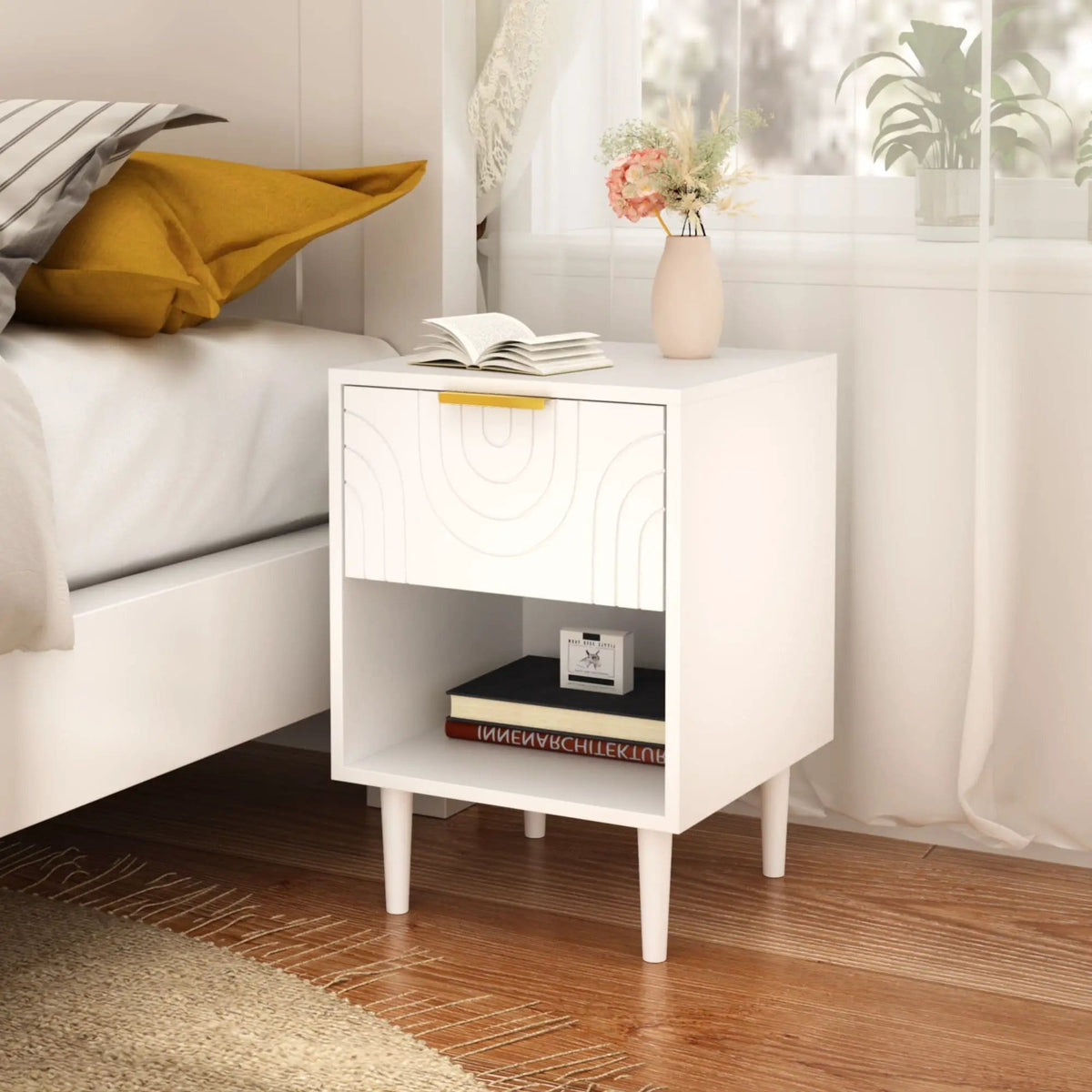 Nightstand With 1 Drawer And Open Shelf - | 15.75 x 15.75 x 22.83 in | Mdf | White