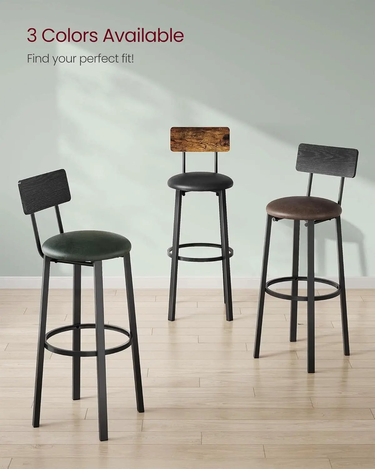 29.7 Inch PU Bar Stools Set Of 2 With Backrest And Footrest from PriceLows™