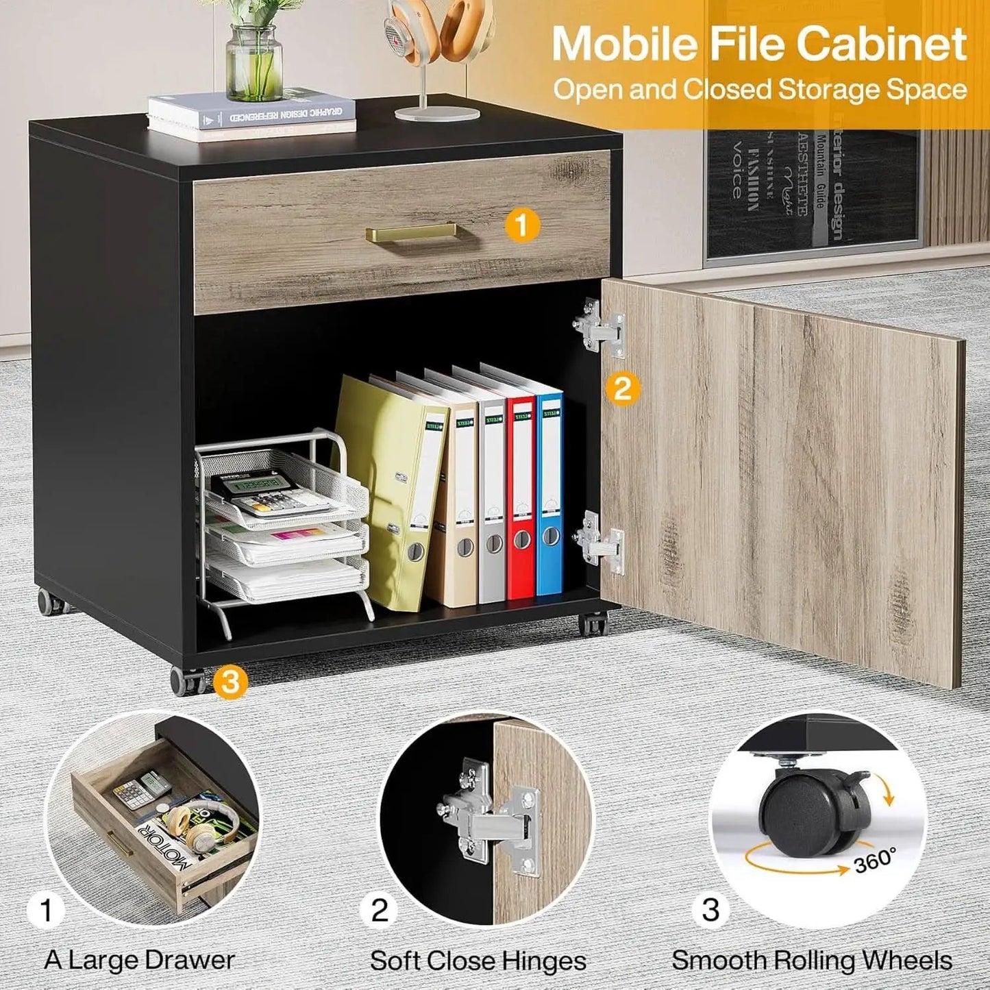 Retro-Gray L-Shaped Executive-Grade Desk File Cabinet from PriceLows™