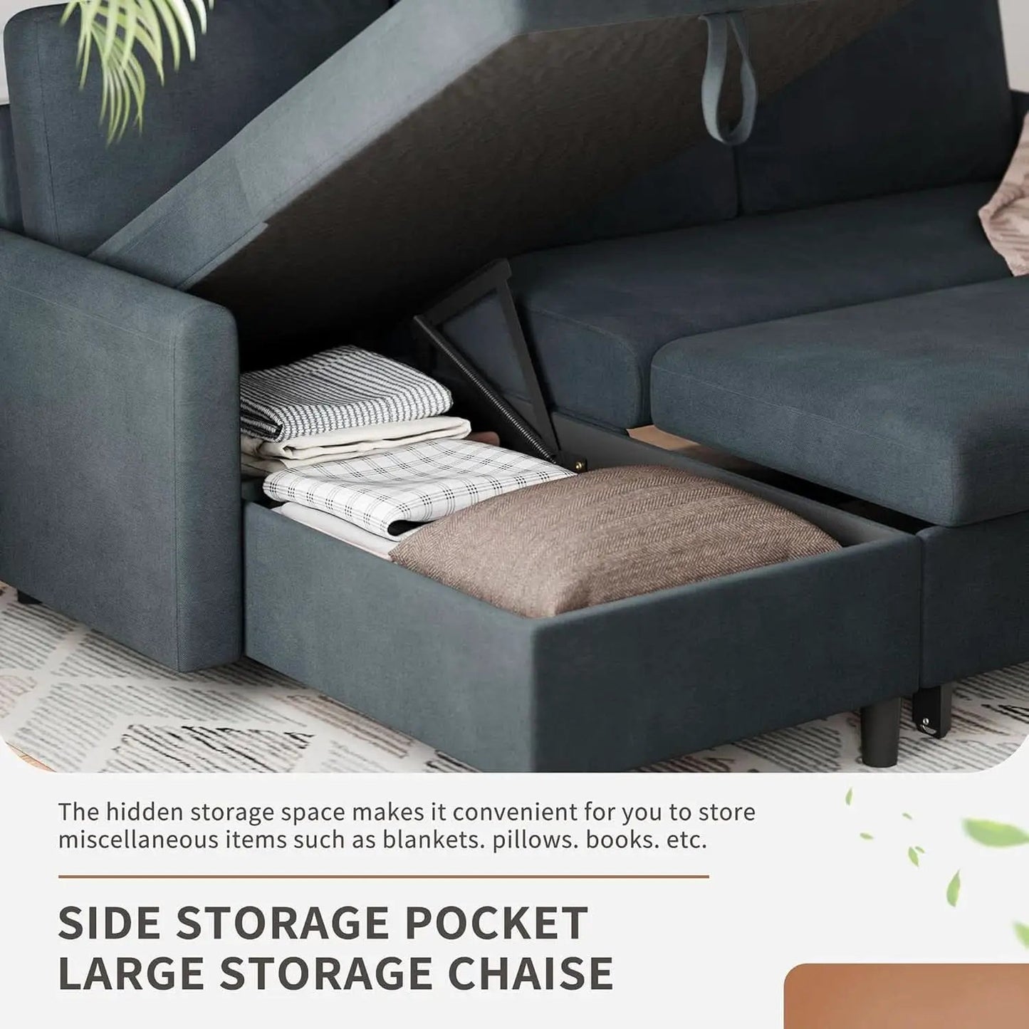 Dark Gray Convertible Sectional Sofa Bed Storage Drawer from PriceLows™