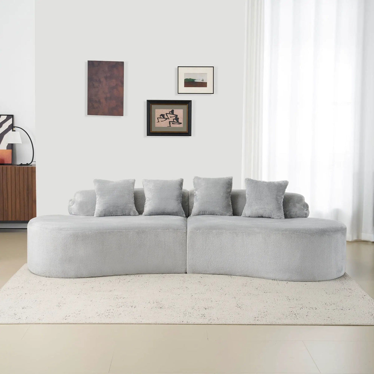 Modern Curved Sofa With Pillows | 111.4 x 37.8 x 26.8 in | Fabric | Living Room