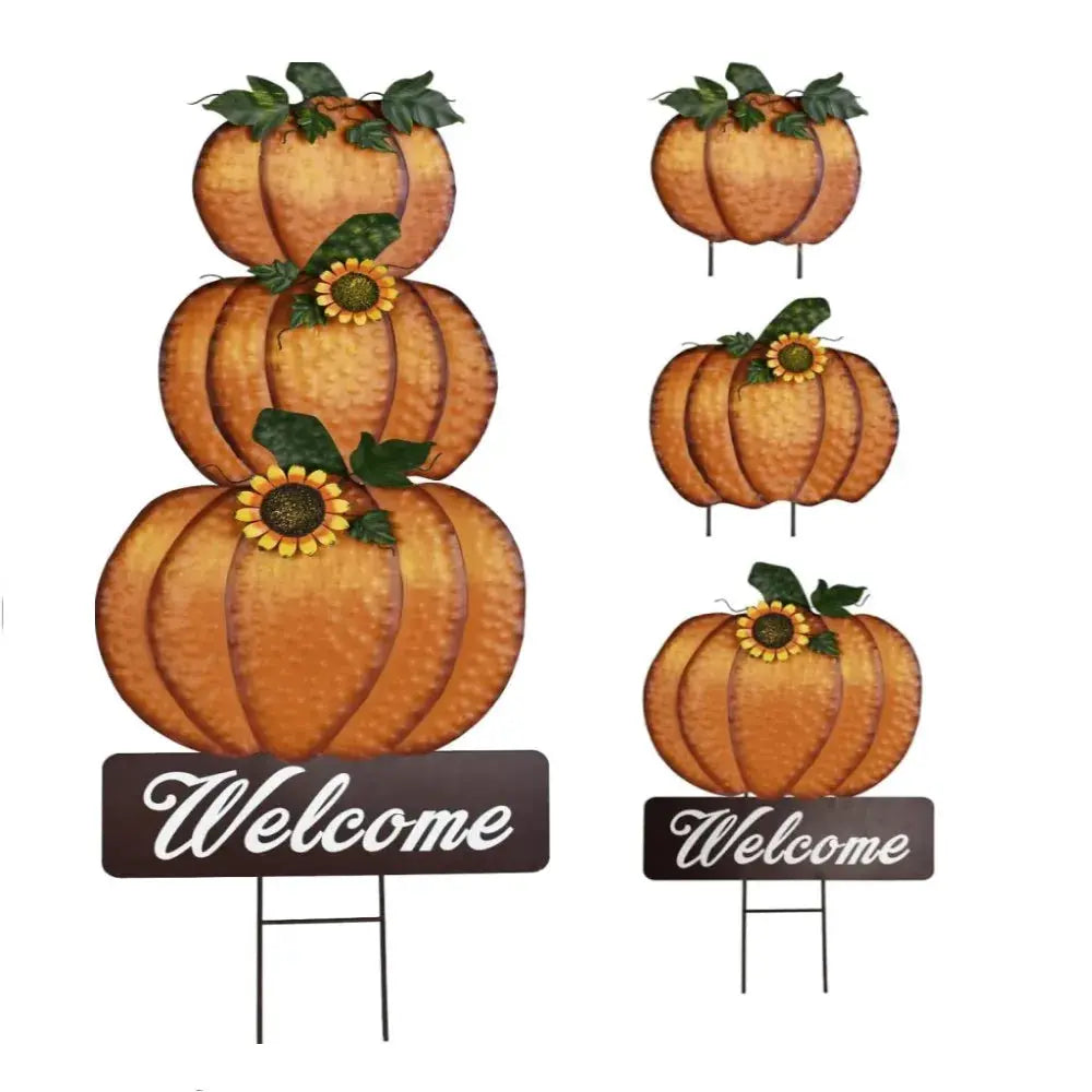 3 pcs Metal Pumpkin Yard Stake Sign Outdoor Fall Yard Decor Stacked Pumpkin Welcome Sign Decorative Garden Thanksgiving Stake from PriceLows™