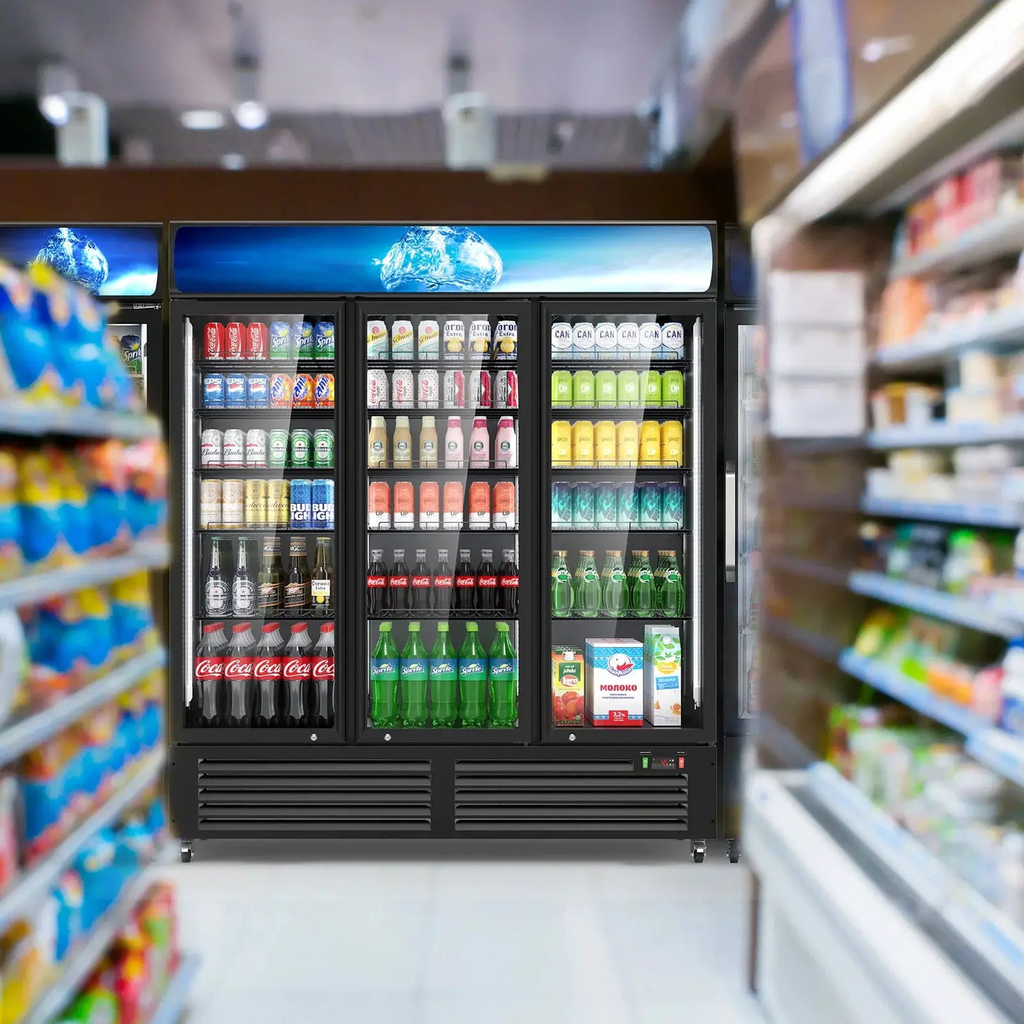 56 Cu Ft Commercial Display Fridge for Beverage 3 Glass Door Upright Refrigerator Merchandiser with Front LED Light for Shop Bar from PriceLows™
