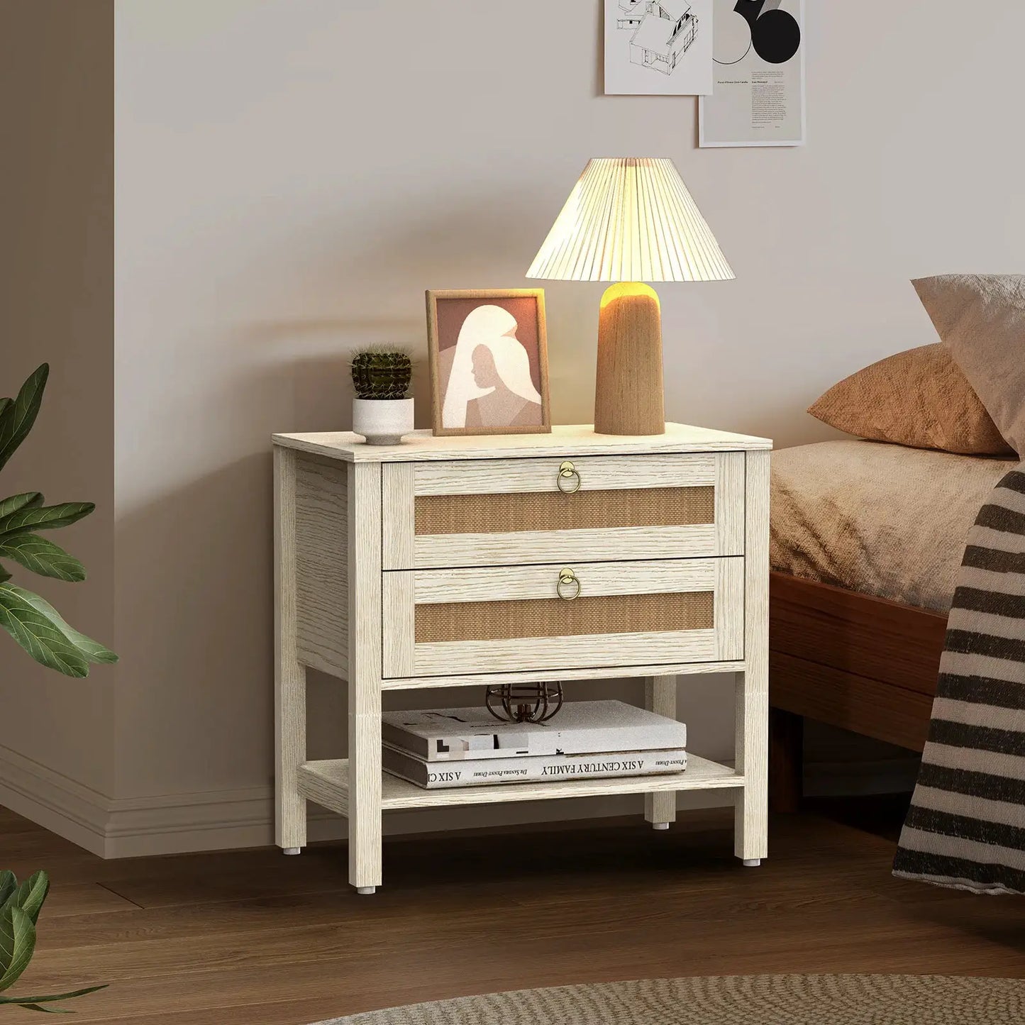 Large Modern Nightstand with Drawer Storage 22.8Inch Wide Fluted Bedside Table End Table for Bedroom from PriceLows™