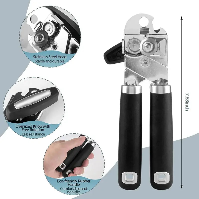 Multi-Use Can Opener & Bottle Opener - Stainless Steel, Handheld, for Jars, Cans, Easy Grip, Dishwasher Safe (Silver) from PriceLows™