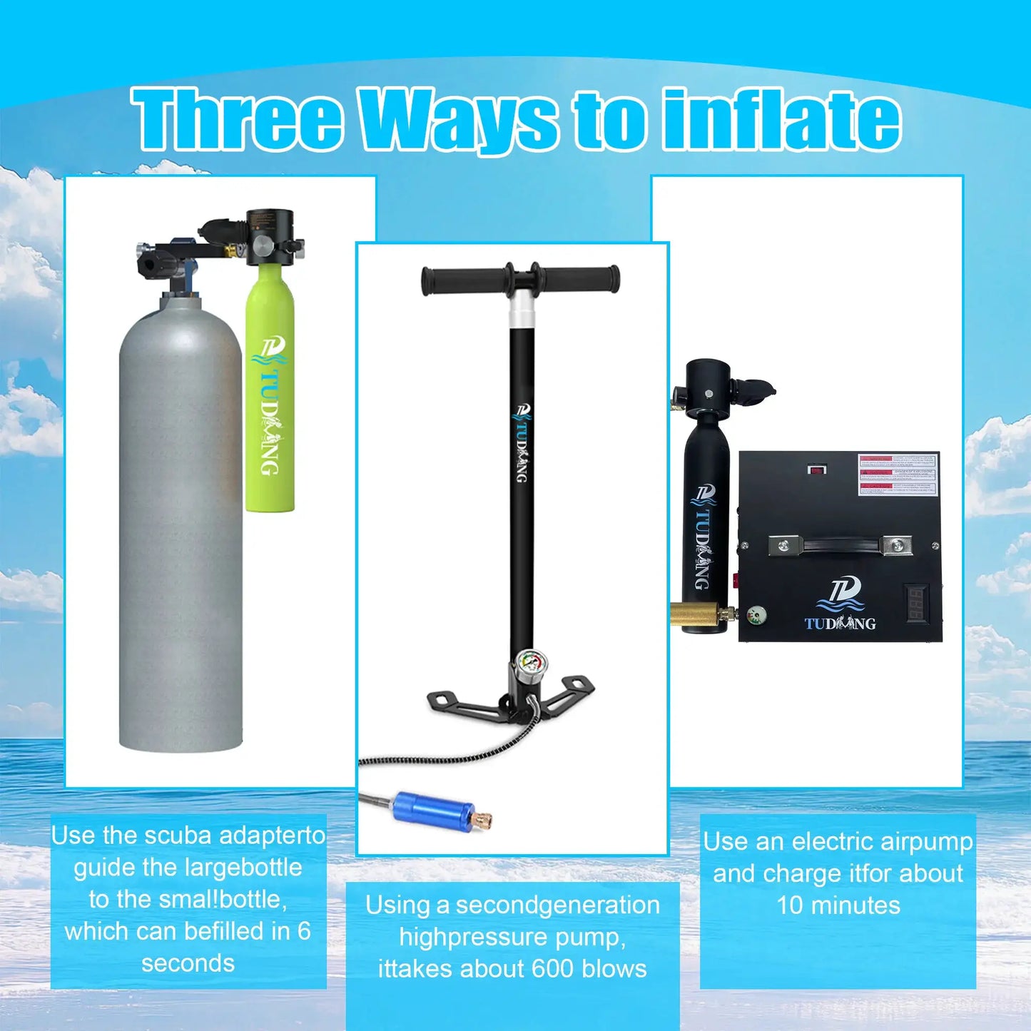 Mini Scuba Tank | 0.5L Capacity | 3000 PSI Max | Includes Mask And Pump