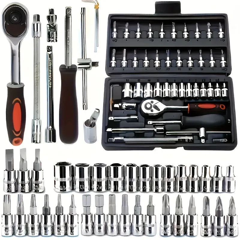 151/46-Piece Automotive Repair Tool Set — Ratchet Torque Wrench & Vehicle Emergency Tool Kit for motorcycle repair tools from PriceLows™