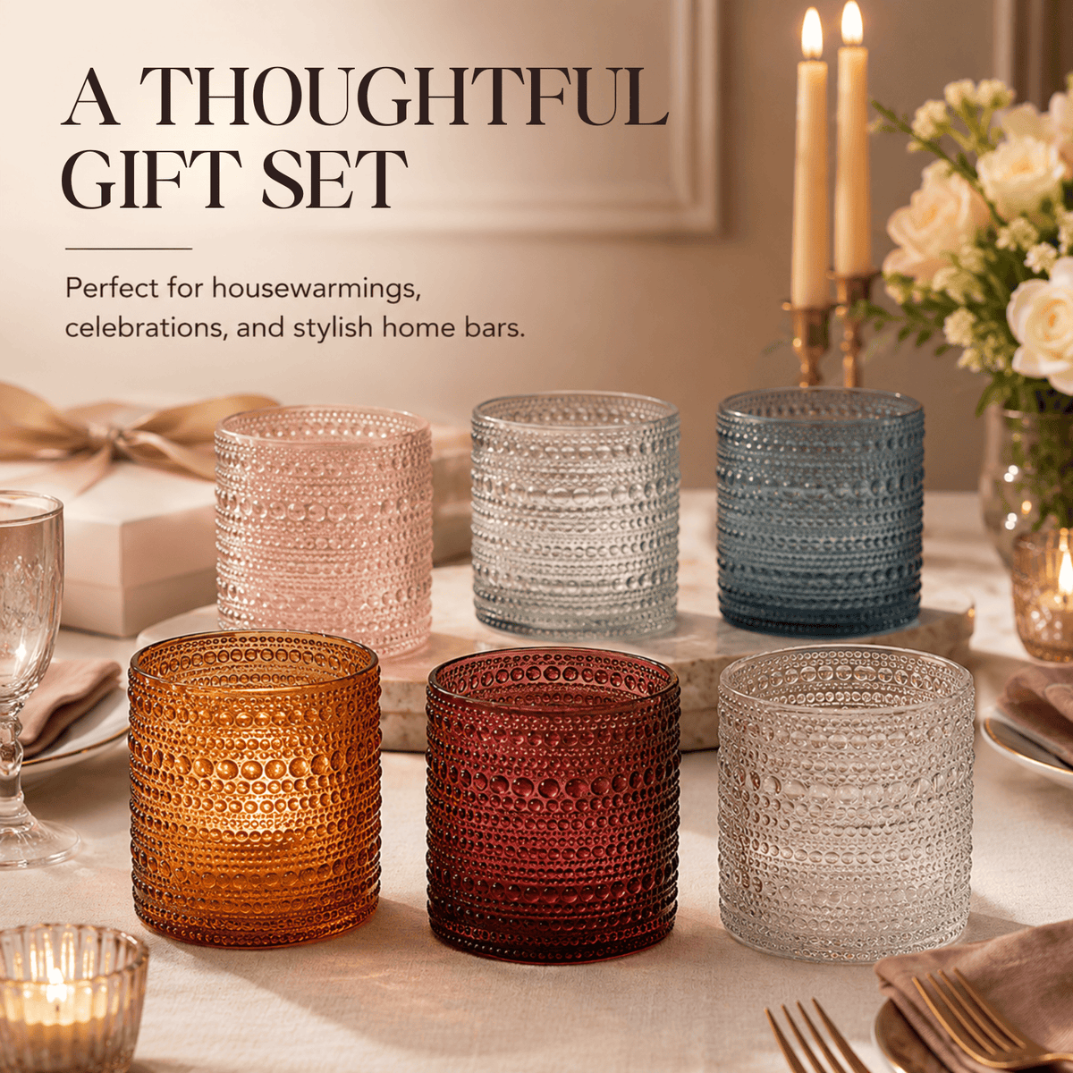 Tonal Hobnail Lowball Glassware, Spring | 11 oz | Set of 6 | Entertaining