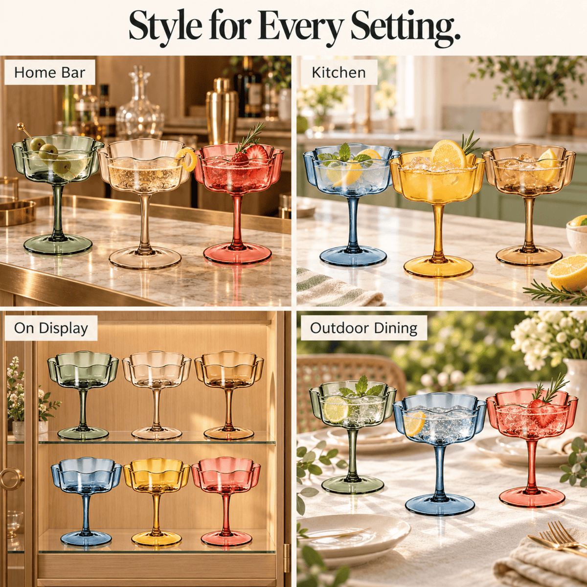 Eze Acrylic Champagne Coupe Cocktail Glassware | 8.5 oz | Set of 6 | Acrylic