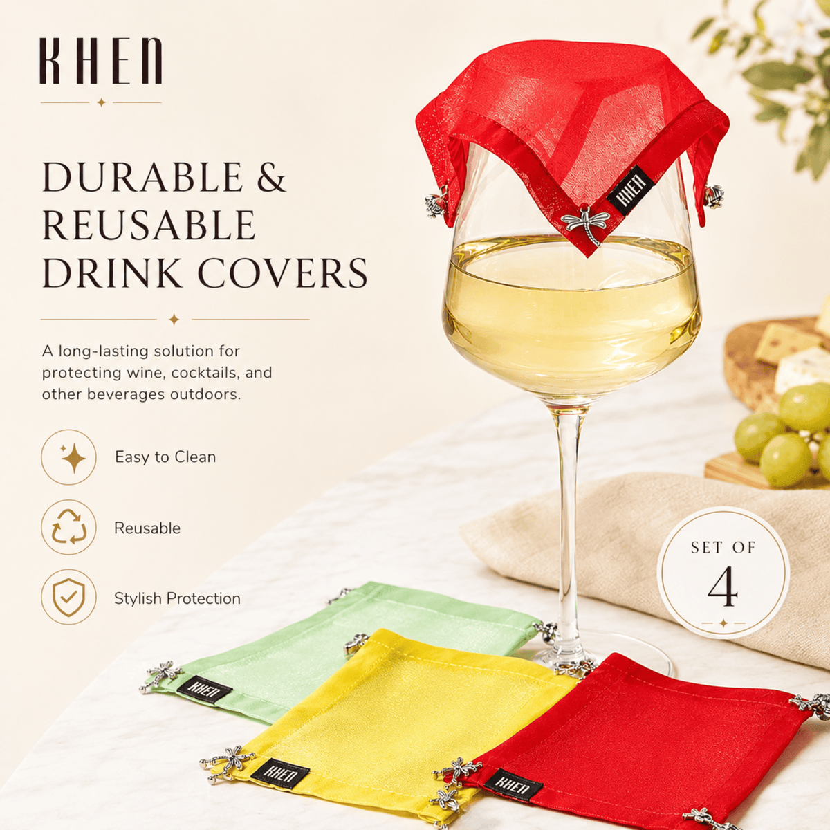 Weighted Outdoor Wine Glassware Covers | Set of 4 | Accessory | Entertaining