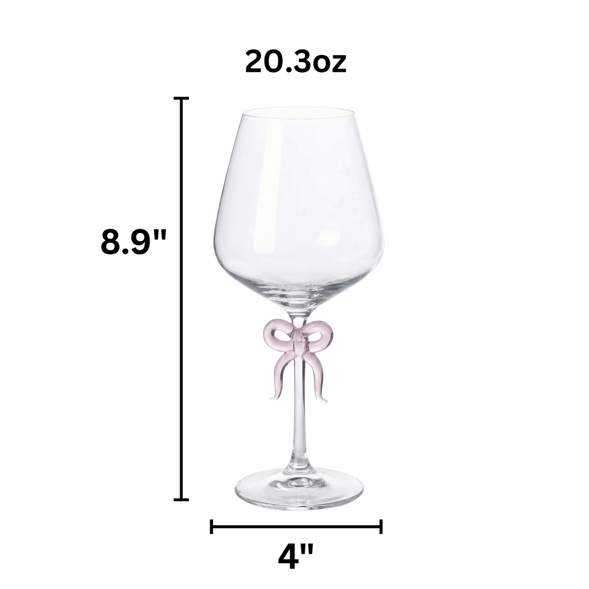 Large Clear Wine Glass with Pink Bow on Stem, One Piece | 20.3 oz | Glass | Entertaining