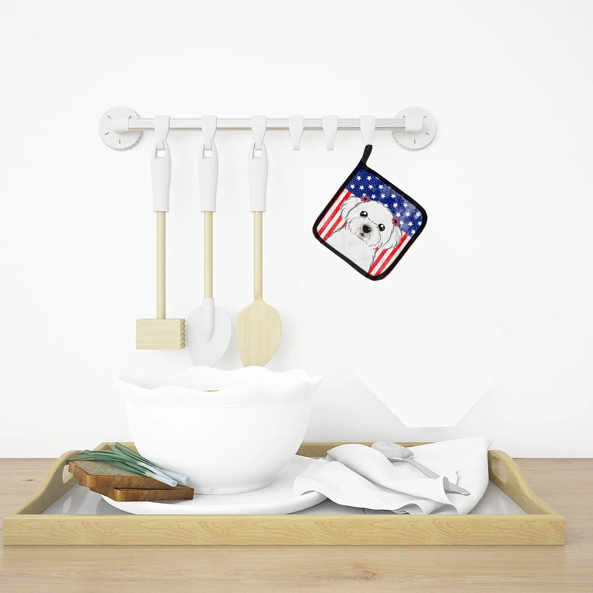 Pot Holder Set of 2 | Heat Resistant Quilted Hot Pads | 7.5 x 7.5 Inch | American Flag and Maltese