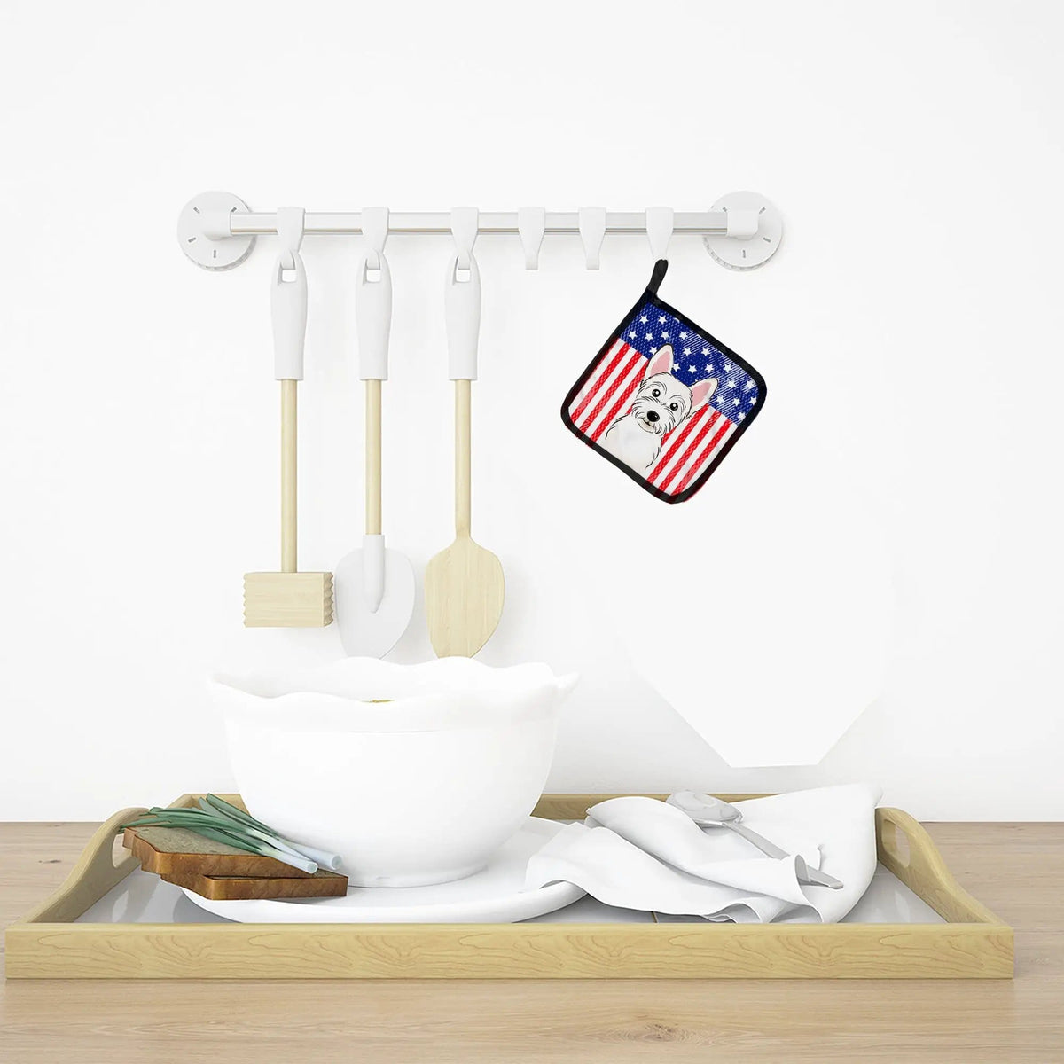 Pot Holder Set of 2 | Heat Resistant Quilted Hot Pads | 7.5 x 7.5 Inch | American Flag and Westie