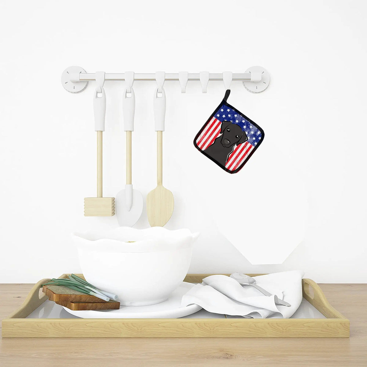 Pot Holder Set of 2 | Heat Resistant Quilted Hot Pads | 7.5 x 7.5 Inch | American Flag and Black Labrador