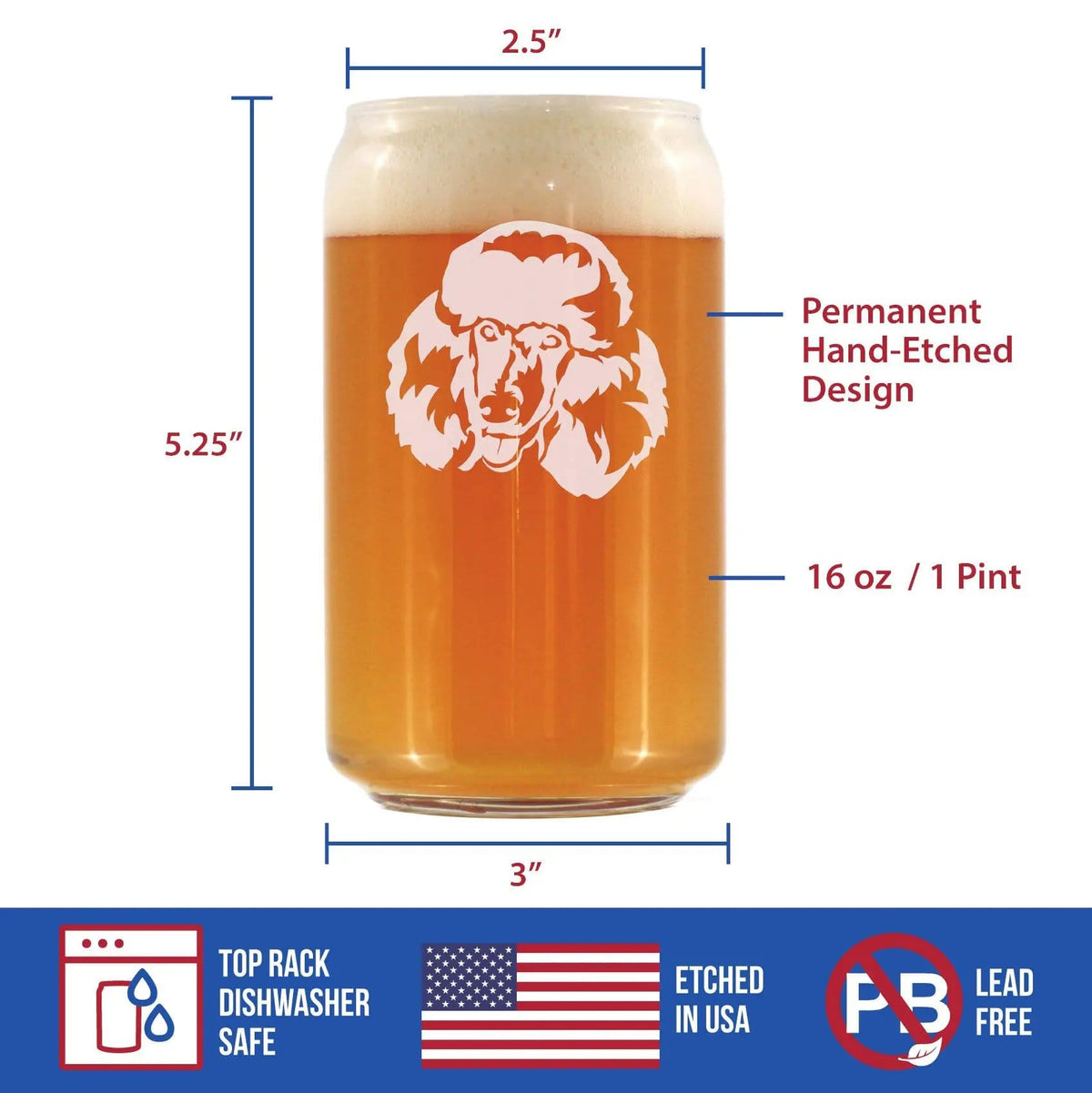 Etched Beer Can Pint Glass | 16 oz | Dishwasher Safe | Happy Poodle