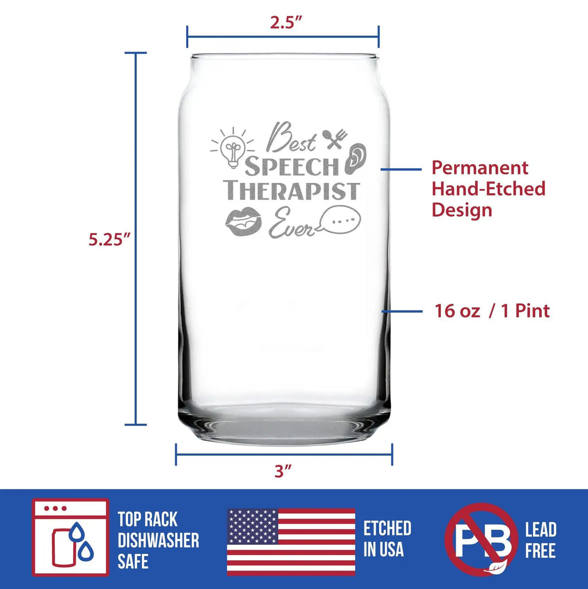 Speech Therapist Pint Glass | Hand Etched Details | 16 Oz Capacity
