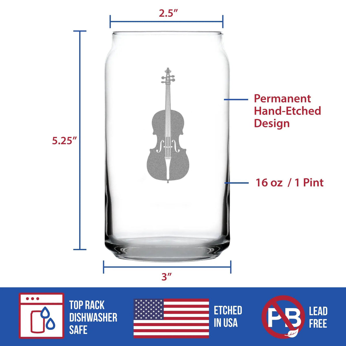 Beer Can Pint Glass | Etched Cello Design | Dishwasher Safe | 16 Oz