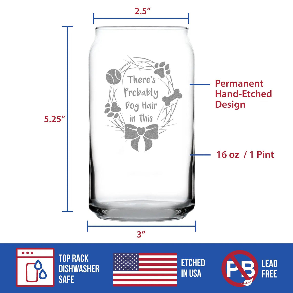 Beer Can Pint Glass | Etched Dog Humor | 16 Oz | Clear