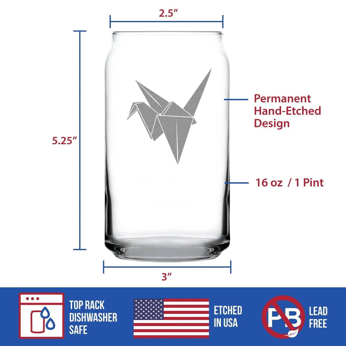 Etched Beer Can Pint Glass | 16 oz | Dishwasher Safe | Paper Crane Engraved