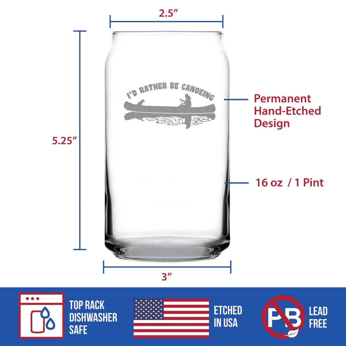 Beer Can Pint Glass | 16 Oz | Hand Etched Text | 1 Piece