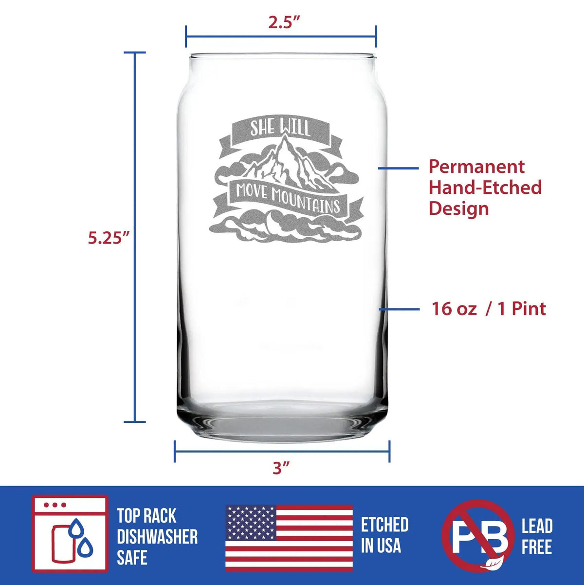 Beer Can Pint Glass | 16 Oz | Hand Etched Quote | Women Inspirational Design