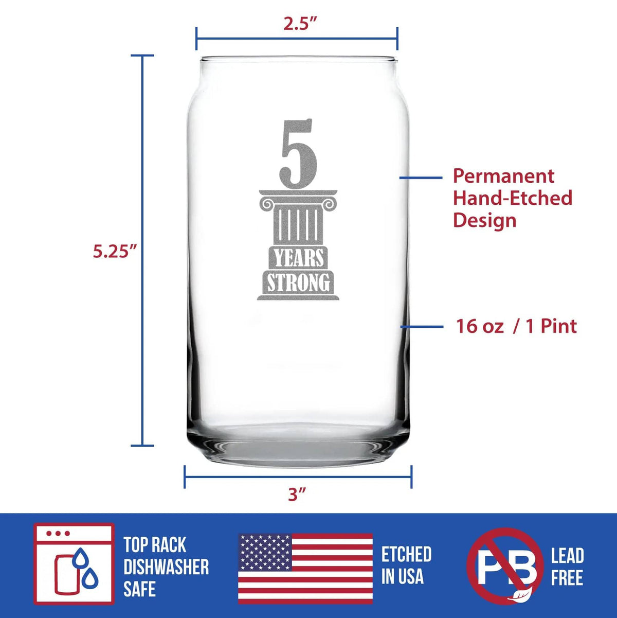 Etched Beer Can Pint Glass | 16 oz | Dishwasher Safe | 5 Years Strong Engraved