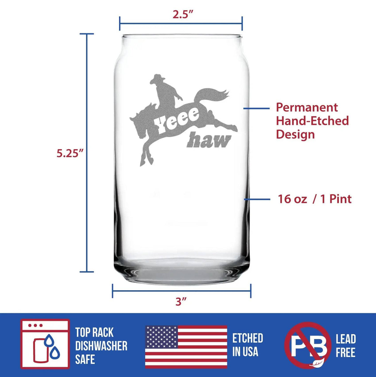 Etched Beer Can Pint Glass | 16 oz | Dishwasher Safe | Yeehaw Engraved