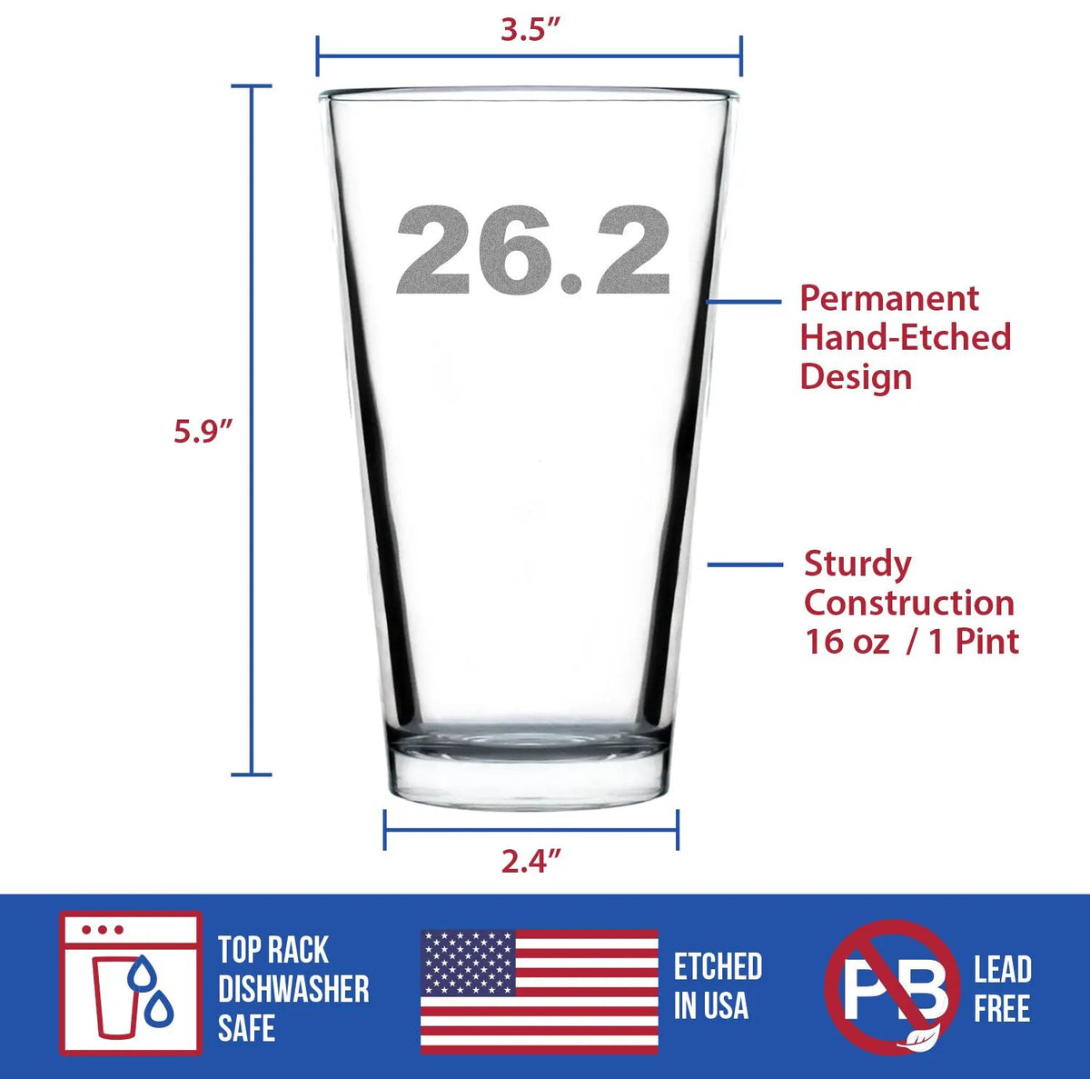 Marathon Pint Glass | 16 Oz Capacity | Hand Etched Design