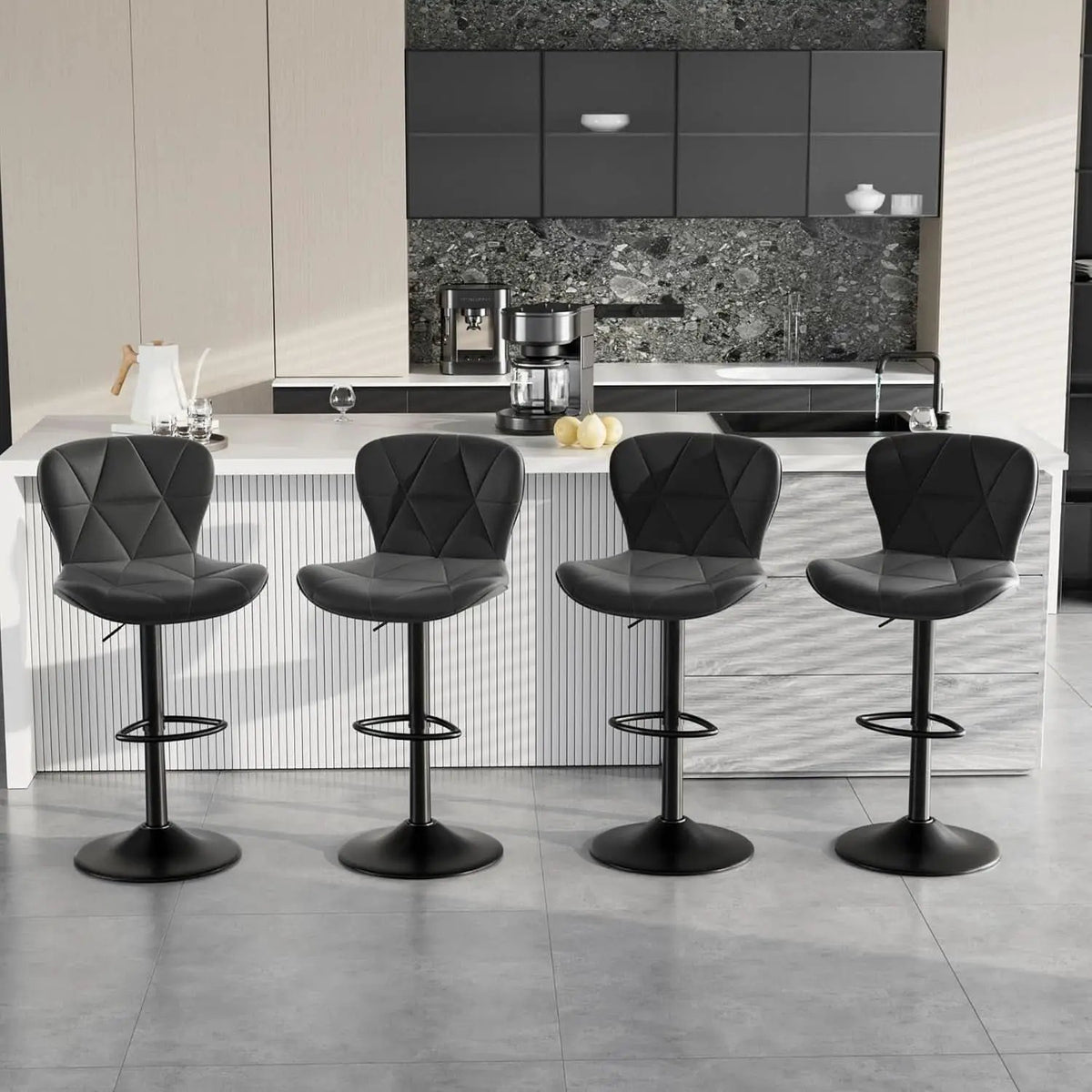 Bar Stools Set Of 2 Adjustable Swivel Faux Leather Black from PriceLows™