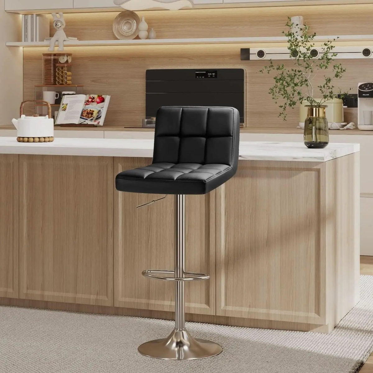 Bar Stools Set Of 2 Black PU Leather Swivel Adjustable Counter Height from PriceLows™