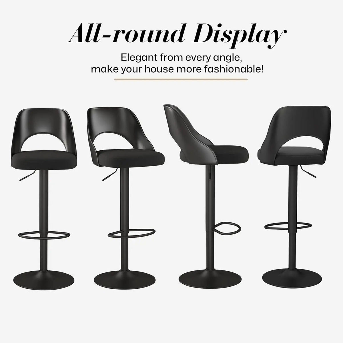 Bar Stools Set Of 3 Height Adjustable Swivel Black from PriceLows™