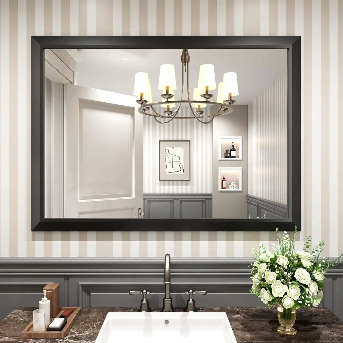 Black Bathroom Mirror 48 By 35 Inch Metal Framed Wall Mirror from PriceLows™