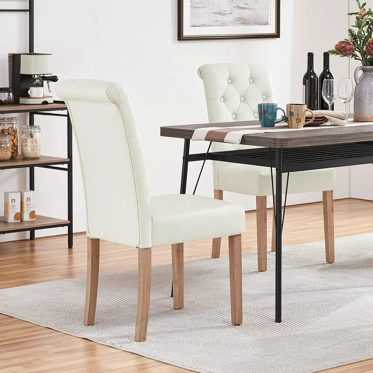 Beige Tufted Upholstered Dining Chairs Set Of 2 For Kitchen from PriceLows™
