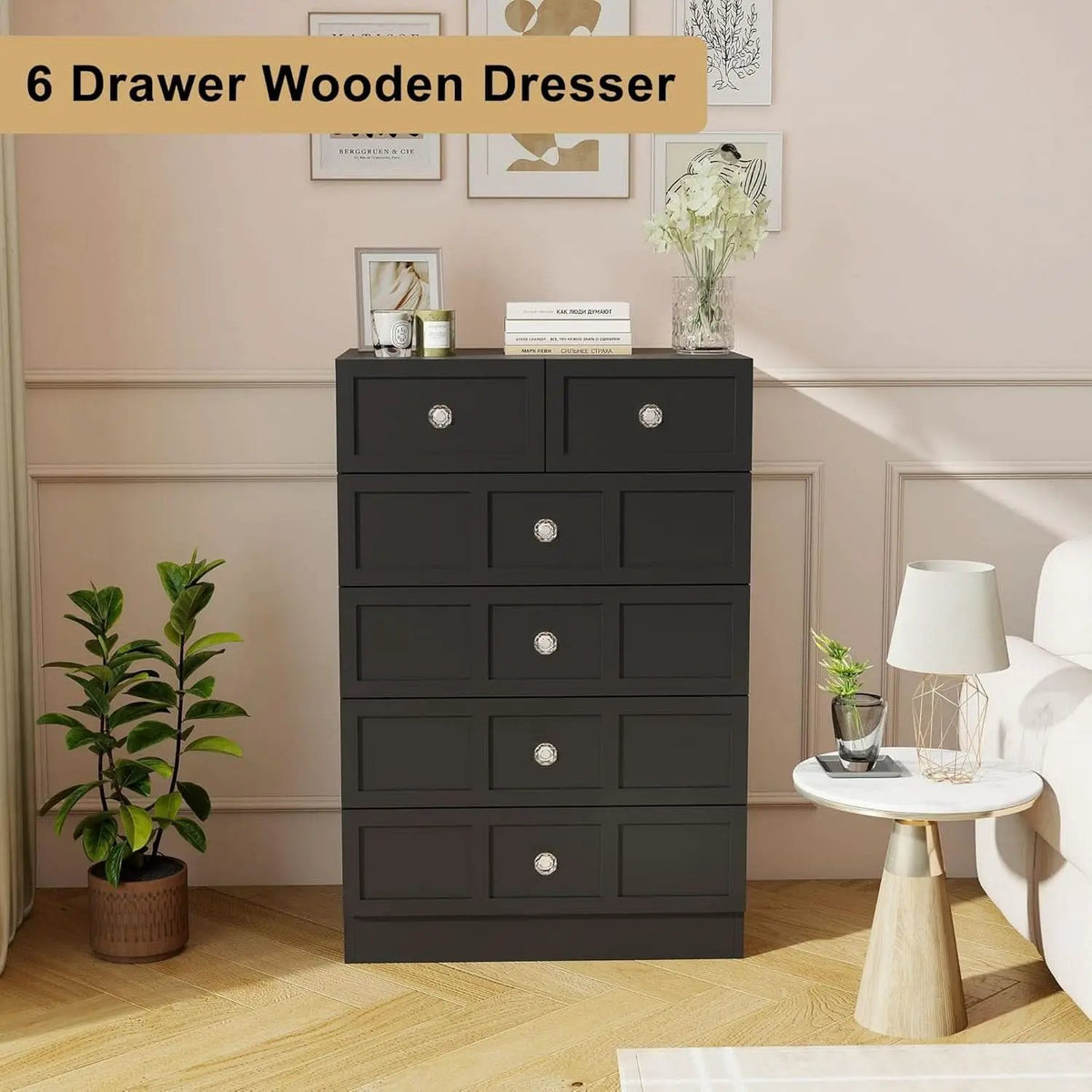 Black Fluted 24 Inch Dresser For Bedroom Storage Solutions from PriceLows™