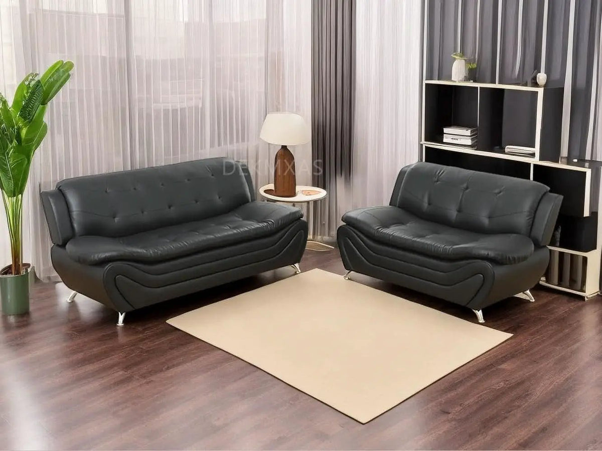 Black Leather Sofa Set With Loveseat For Living Room from PriceLows™