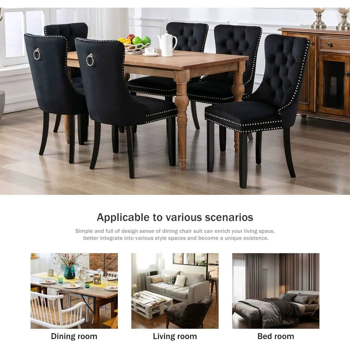 Black Velvet Dining Chair Set Of 6 With High Back Wingback from PriceLows™