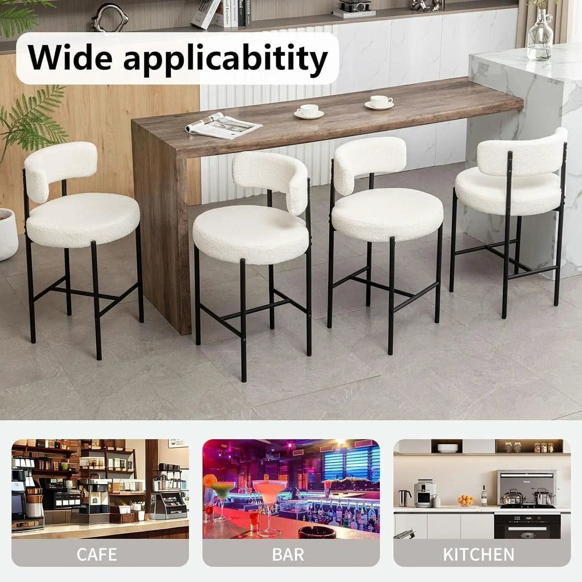 Boucle Bar Stools Set Of 3 24 Inch White Upholstered Counter Stools With Backs from PriceLows™