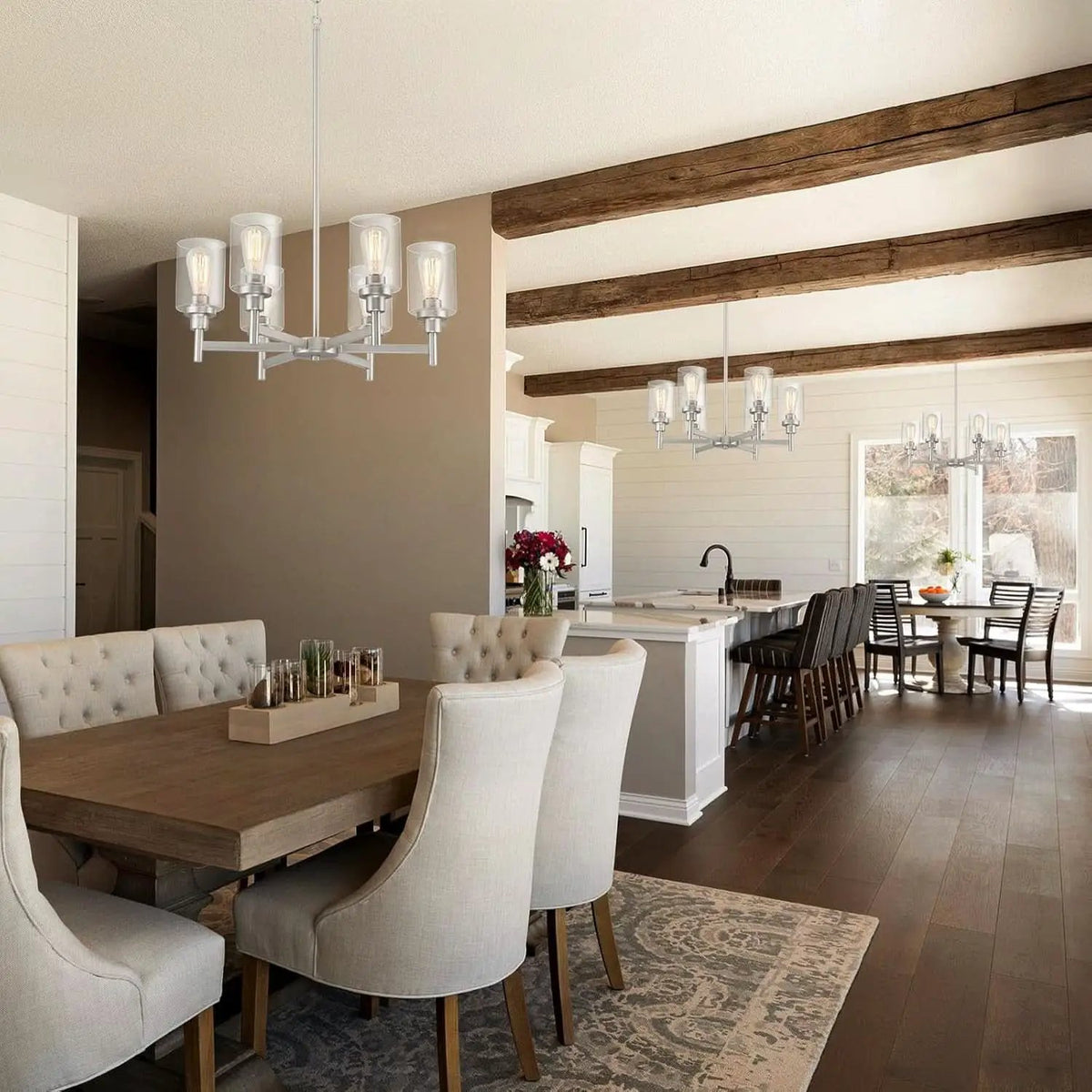 Brushed Nickel Six Light Chandelier With Clear Glass Shades from PriceLows™
