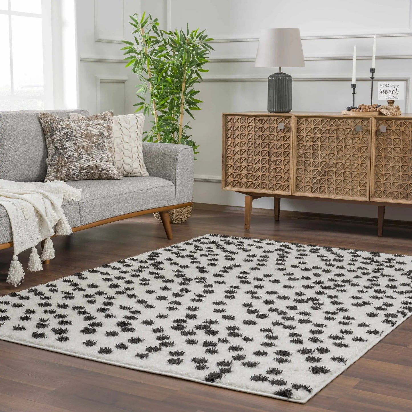 Cansu Black & White Dotted Area Rug from PriceLows™