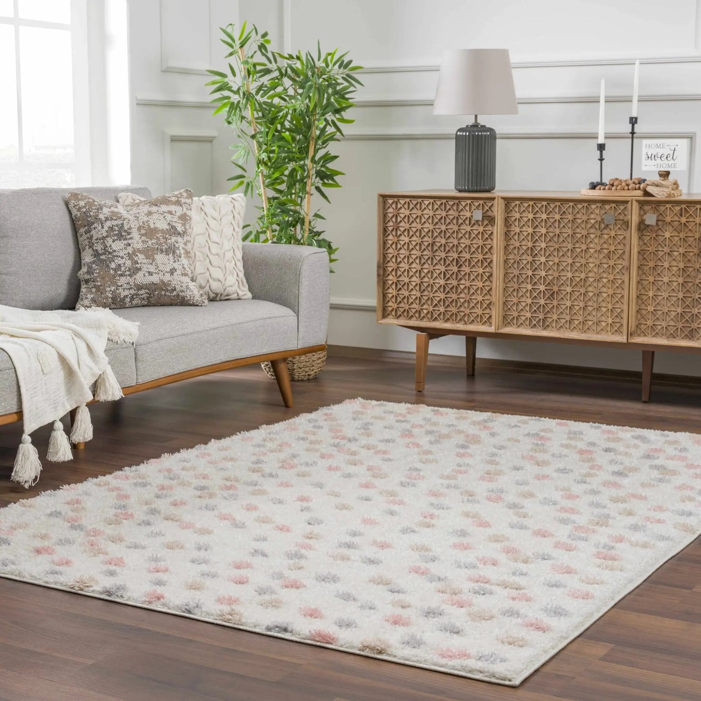 Cansu Pink & Cream Dotted Area Rug from PriceLows™