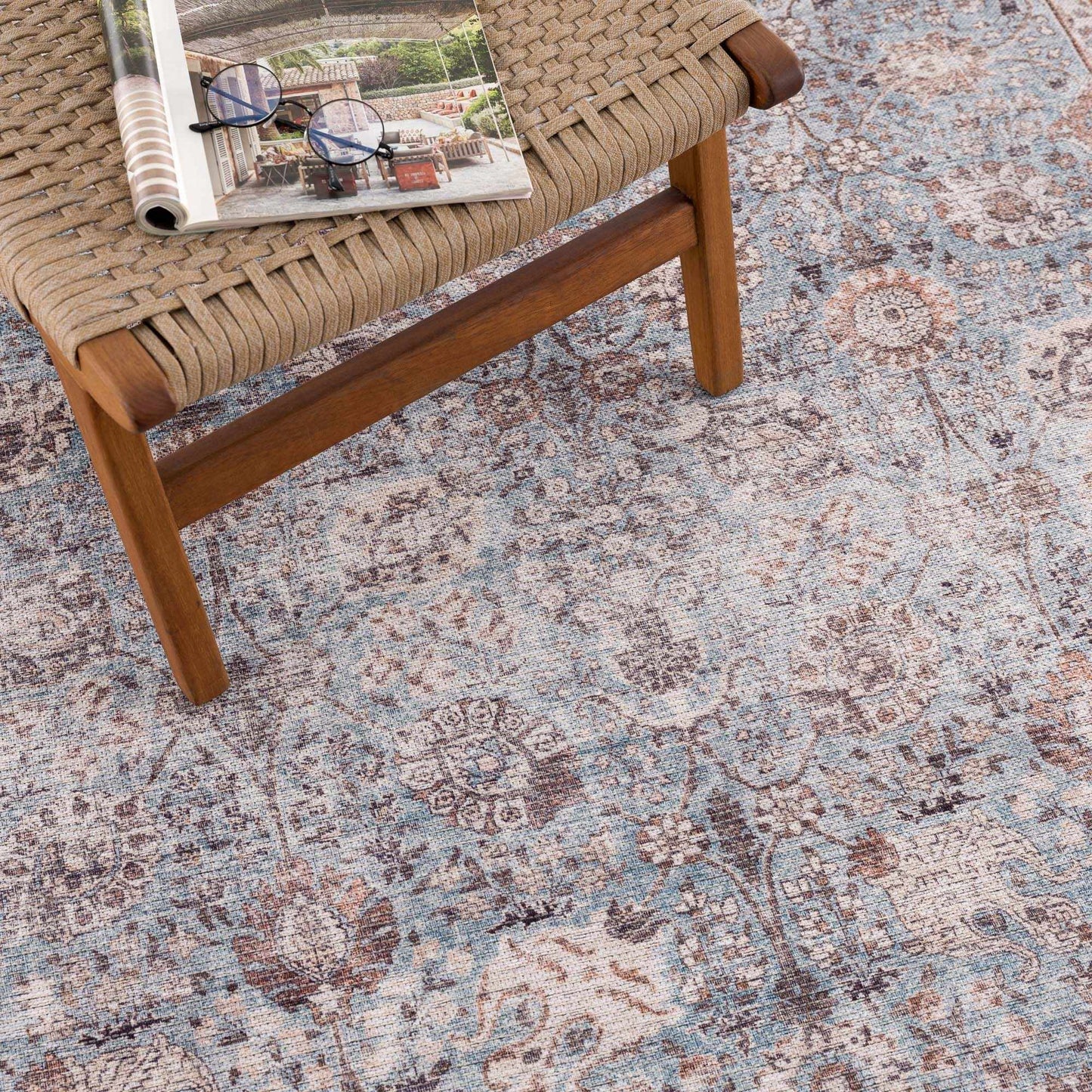 Brown Blue Dauis Vintage Washable Rug from PriceLows™