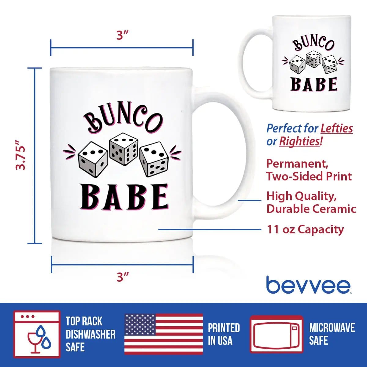 Ceramic Coffee Mug | Dishwasher & Microwave Safe | Double Printed | Bunco Babe