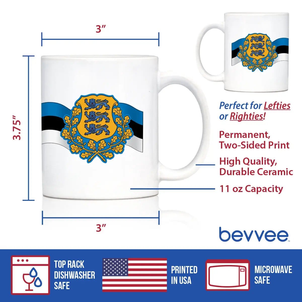 Ceramic Coffee Mug | Dishwasher & Microwave Safe | Double Printed | Estonia Flag