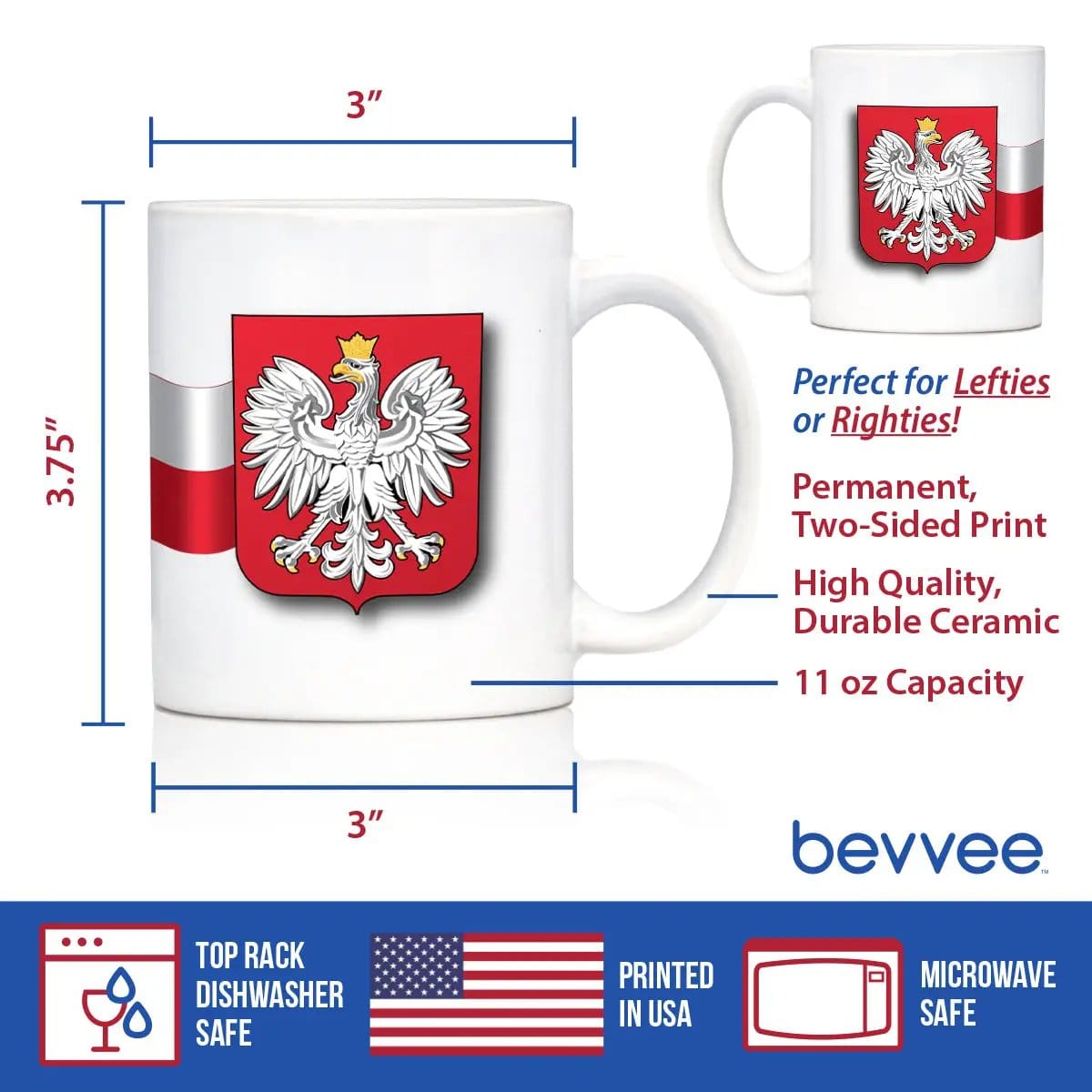 Ceramic Coffee Mug | Dishwasher & Microwave Safe | Double Printed | Poland Flag