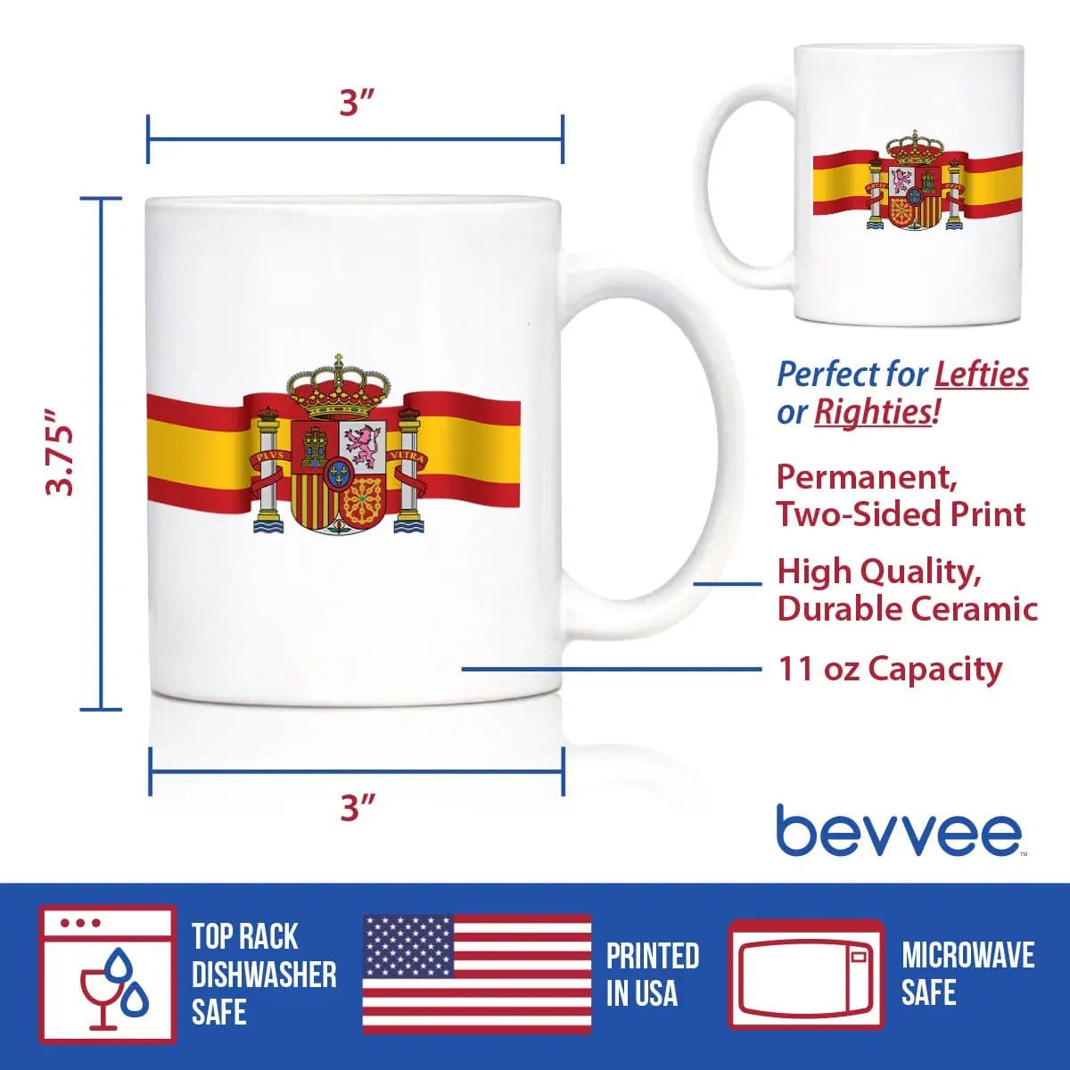 Ceramic Coffee Mug | Dishwasher & Microwave Safe | Double Printed | Spain Flag